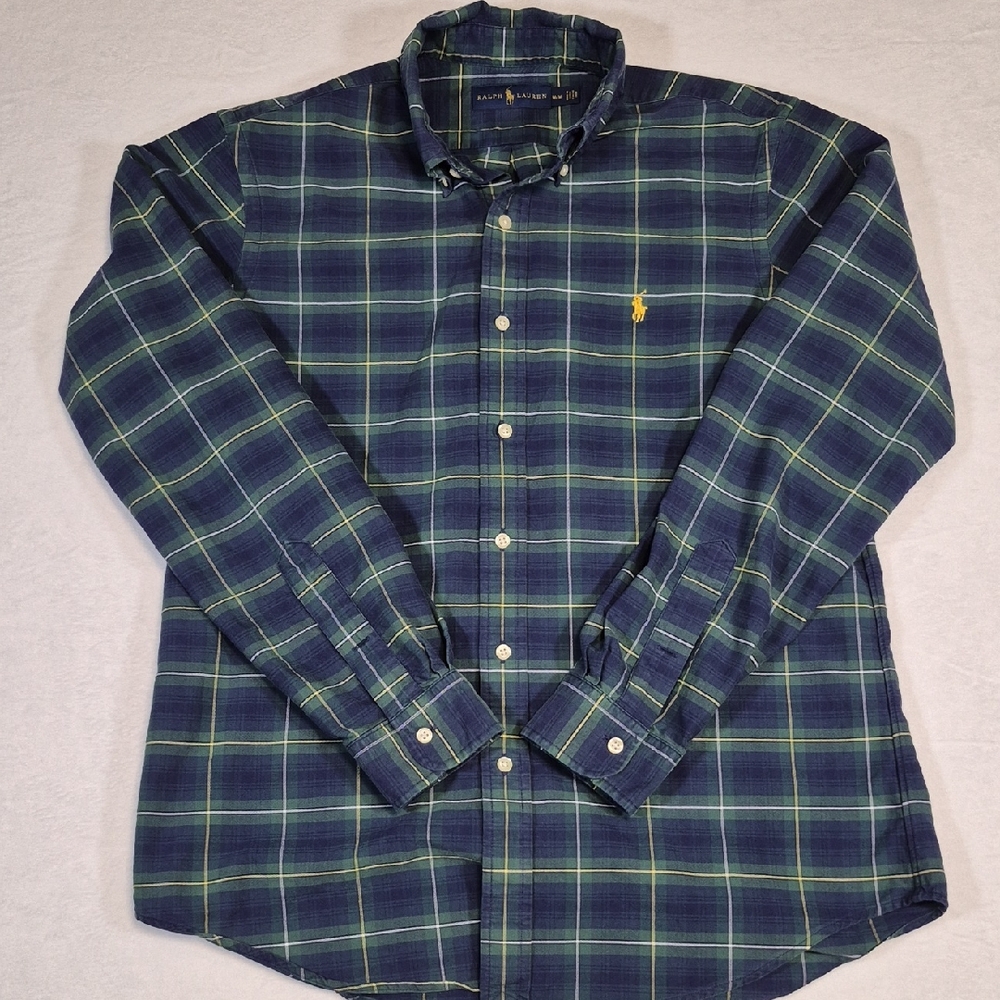Polo Ralph Lauren Green Blue Yellow White Plaid Button Down